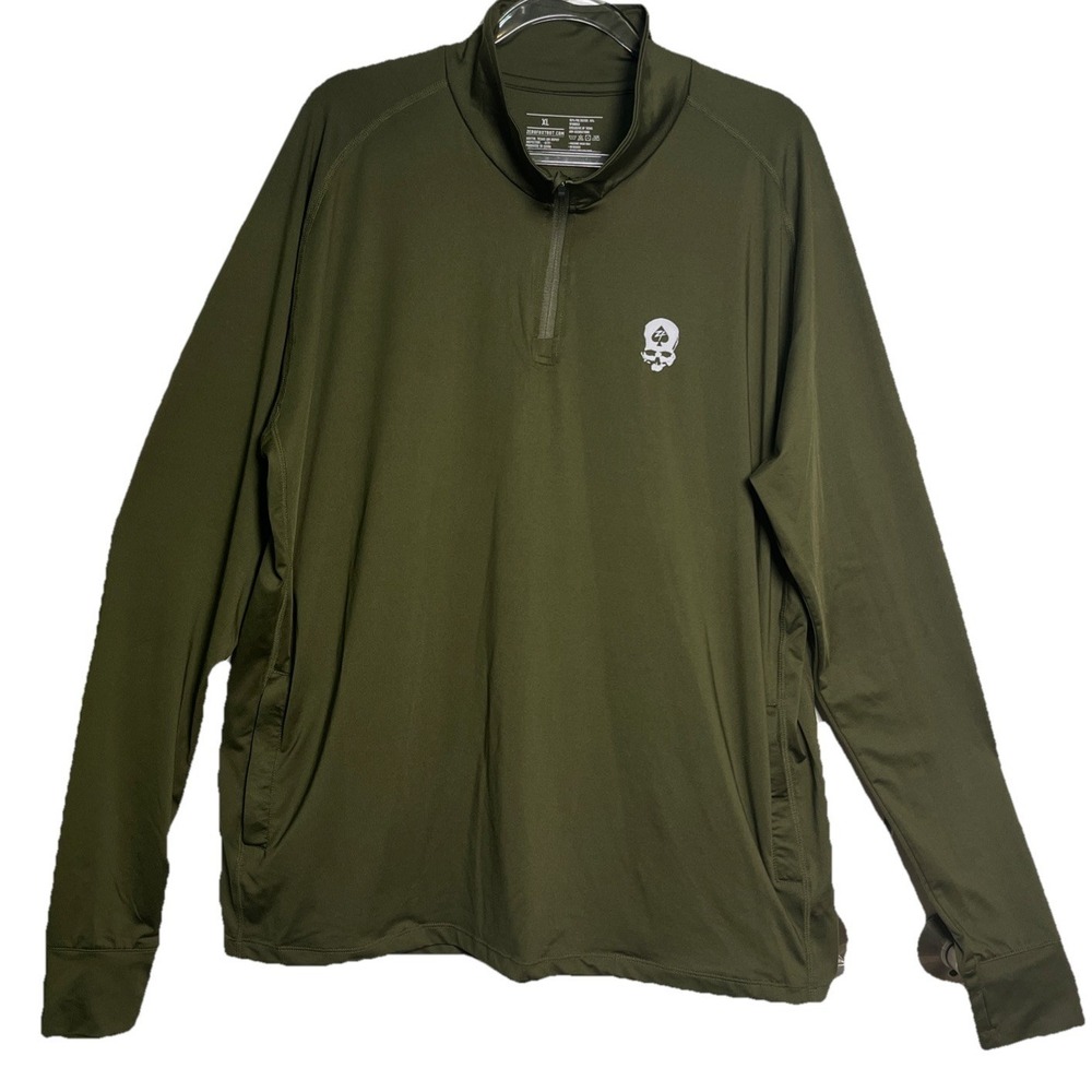Zero Foxtrot NEW PT 1/4 Zip Long Sleeve Solid Green Mens XL Thumb Holes
